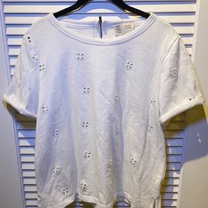 ANTHROPOLOGIE White Eyelet Blouse in Large